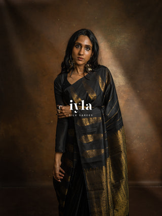 The Obsidian Black Paisley Kanjeevaram