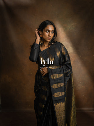 The Obsidian Black Paisley Kanjeevaram