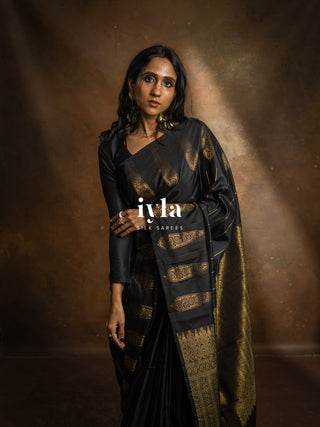 The Obsidian Black Paisley Kanjeevaram