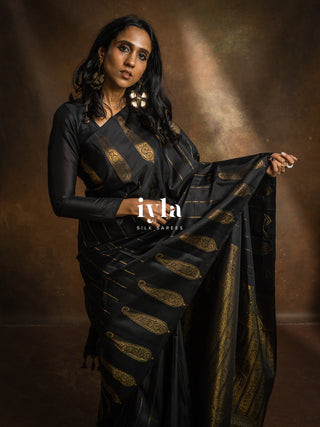 The Obsidian Black Paisley Kanjeevaram