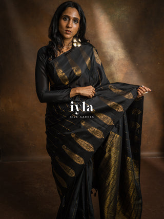 The Obsidian Black Paisley Kanjeevaram