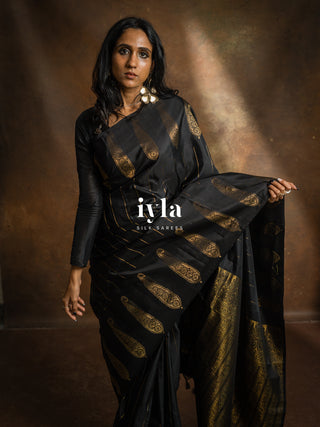 The Obsidian Black Paisley Kanjeevaram