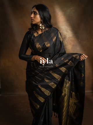 The Obsidian Black Paisley Kanjeevaram