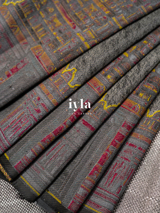 The Sacred South Indian Temple Silk Saree in Granite Grey