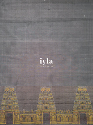 The Sacred South Indian Temple Silk Saree in Granite Grey