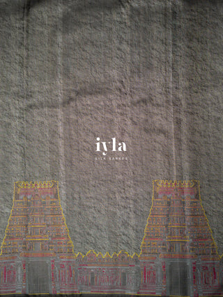 The Sacred South Indian Temple Silk Saree in Granite Grey