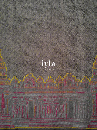 The Sacred South Indian Temple Silk Saree in Granite Grey