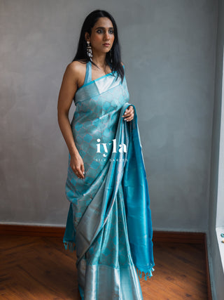 The Aqua Blue Persian Courtyard Silk Saree