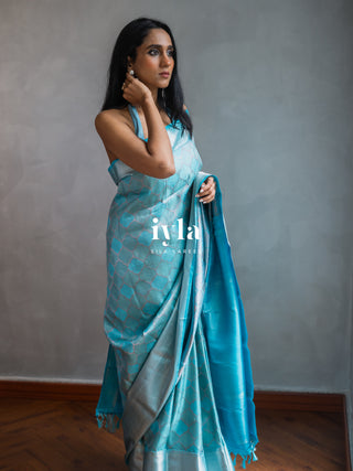The Aqua Blue Persian Courtyard Silk Saree