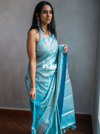 The Aqua Blue Persian Courtyard Silk Saree