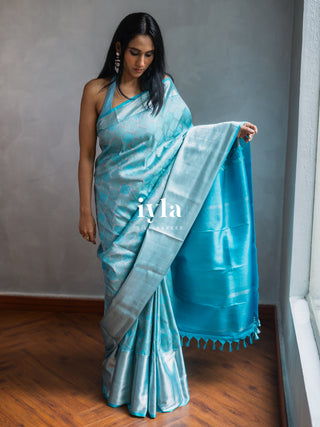 The Aqua Blue Persian Courtyard Silk Saree