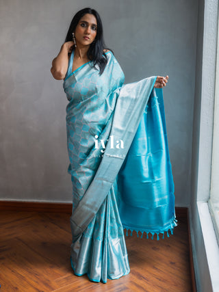 The Aqua Blue Persian Courtyard Silk Saree