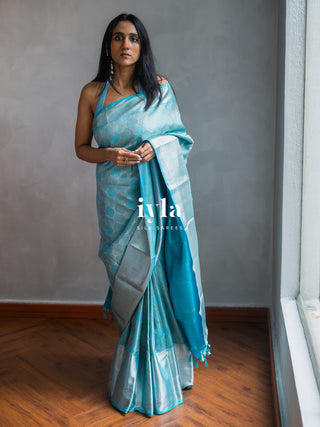 The Aqua Blue Persian Courtyard Silk Saree