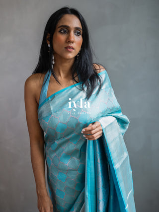 The Aqua Blue Persian Courtyard Silk Saree