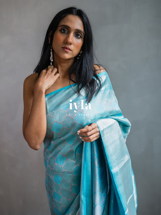 The Aqua Blue Persian Courtyard Silk Saree