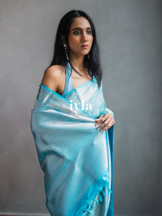 The Aqua Blue Persian Courtyard Silk Saree