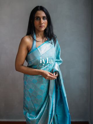 The Aqua Blue Persian Courtyard Silk Saree