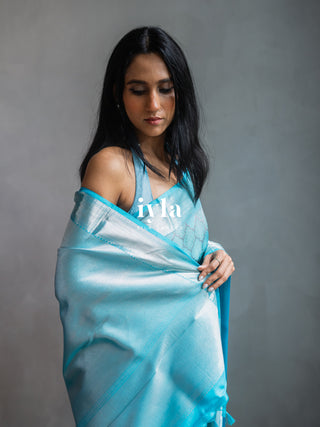The Aqua Blue Persian Courtyard Silk Saree