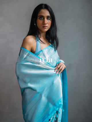 The Aqua Blue Persian Courtyard Silk Saree