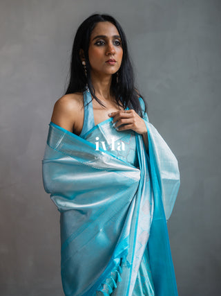 The Aqua Blue Persian Courtyard Silk Saree