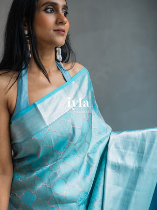 The Aqua Blue Persian Courtyard Silk Saree