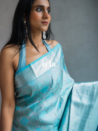The Aqua Blue Persian Courtyard Silk Saree