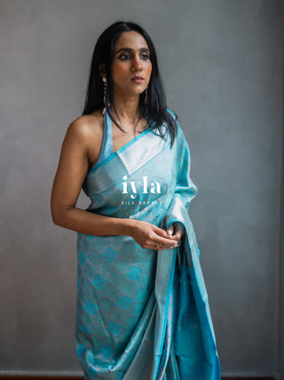 The Aqua Blue Persian Courtyard Silk Saree