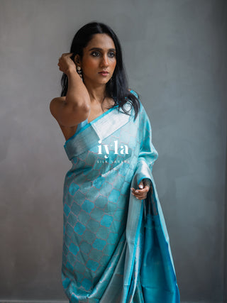 The Aqua Blue Persian Courtyard Silk Saree
