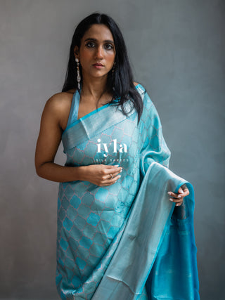 The Aqua Blue Persian Courtyard Silk Saree