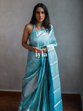 The Aqua Blue Persian Courtyard Silk Saree