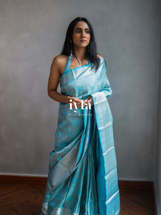 The Aqua Blue Persian Courtyard Silk Saree