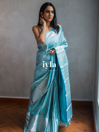 The Aqua Blue Persian Courtyard Silk Saree