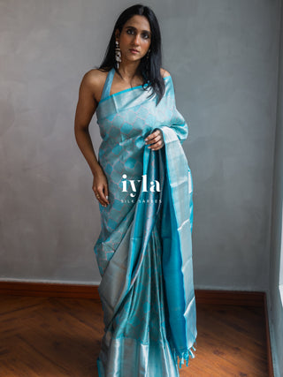 The Aqua Blue Persian Courtyard Silk Saree