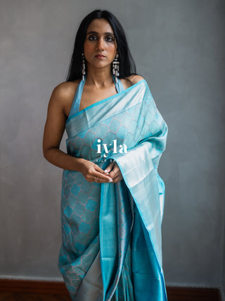 The Aqua Blue Persian Courtyard Silk Saree