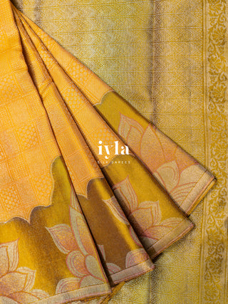The Bridgerton Inspired Kanjeevaram in Amber Yellow