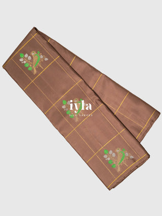 The Birds on Branches Silk Saree in Brown Sugar