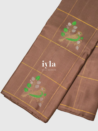 The Birds on Branches Silk Saree in Brown Sugar