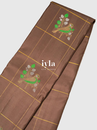 The Birds on Branches Silk Saree in Brown Sugar