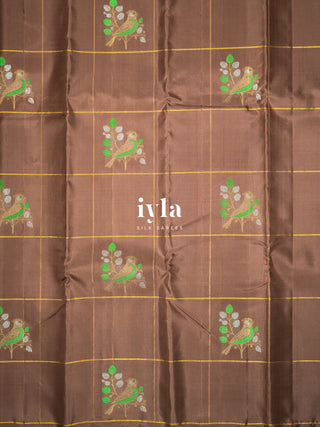 The Birds on Branches Silk Saree in Brown Sugar
