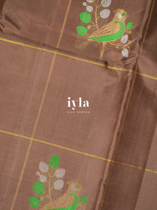 The Birds on Branches Silk Saree in Brown Sugar