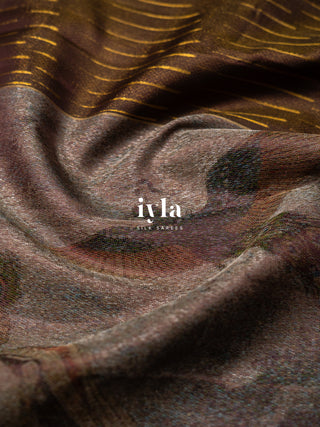 The Radha Krishna & Great Wave off Kanagawa Kanjeevaram in Mocha Brown