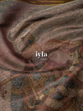 The Radha Krishna & Great Wave off Kanagawa Kanjeevaram in Mocha Brown