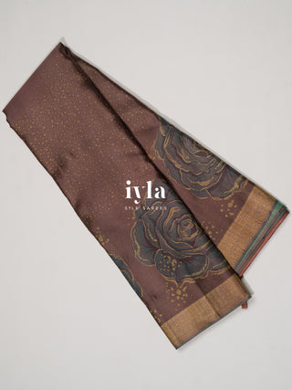 The Mocha Brown Damask Bloom Kanjeevaram
