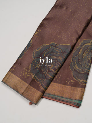 The Mocha Brown Damask Bloom Kanjeevaram