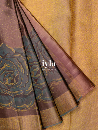 The Mocha Brown Damask Bloom Kanjeevaram
