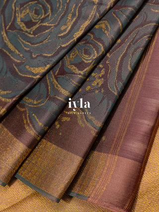 The Mocha Brown Damask Bloom Kanjeevaram