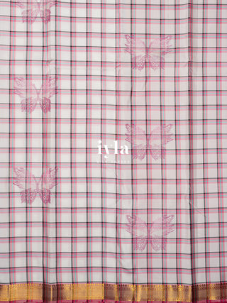 The White Butterfly Weave Checkered Kanjeevaram