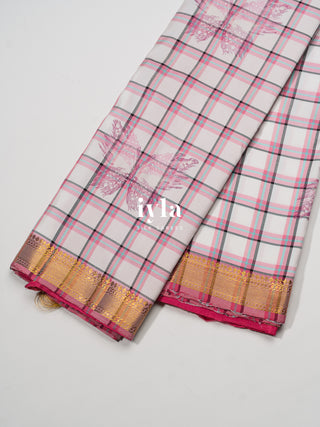The White Butterfly Weave Checkered Kanjeevaram
