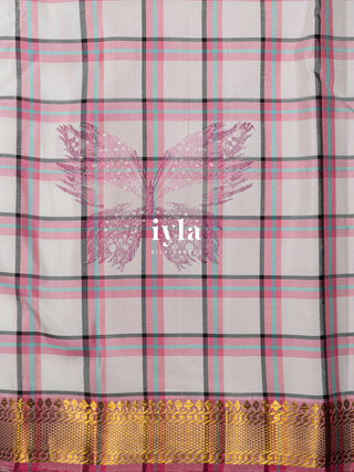 The White Butterfly Weave Checkered Kanjeevaram