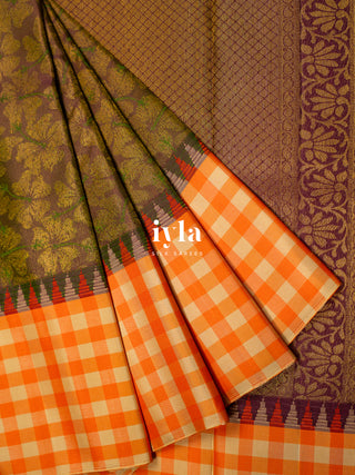 The Hibiscus Bloom Kanjeevaram in Coffee Brown